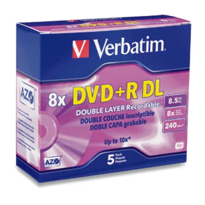 Verbatim DVD+R DL 8.5GB 8X Branded 5pk Jewel Case 5 pc(s)