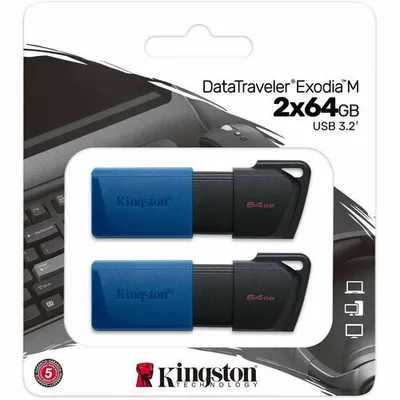 Kingston Technology DataTraveler Exodia M USB flash drive 64 GB USB Type-A 3.2 Gen 1 (3.1 Gen 1) Black, Blue (2P)