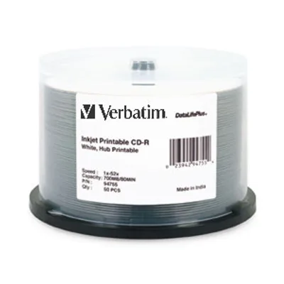 Verbatim CD-R 80MIN 700MB 52X DataLifePlus White Inkjet, Hub Printable 50pk Spindle 50 pc(s)